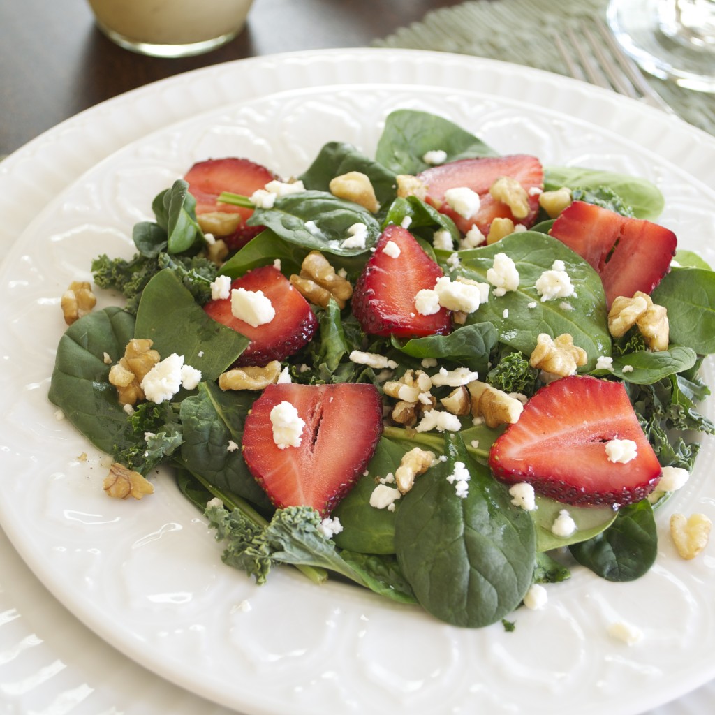 Spring Salad with spinach kale feta walnuts