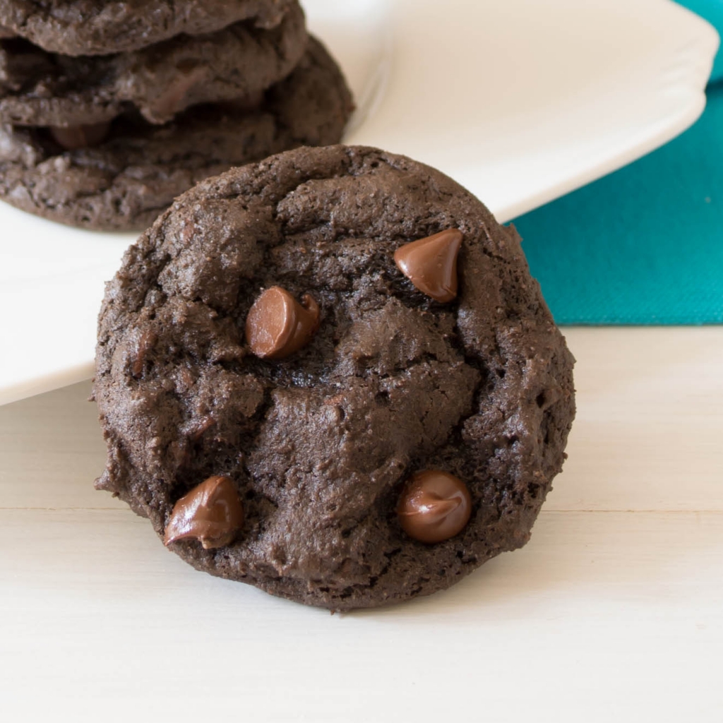 Dark Chocolate Chocolate Chip Cookies...These are full of chocolate chips, moist with soft chewy brownie-like center, and a little crisp on the outside.  
