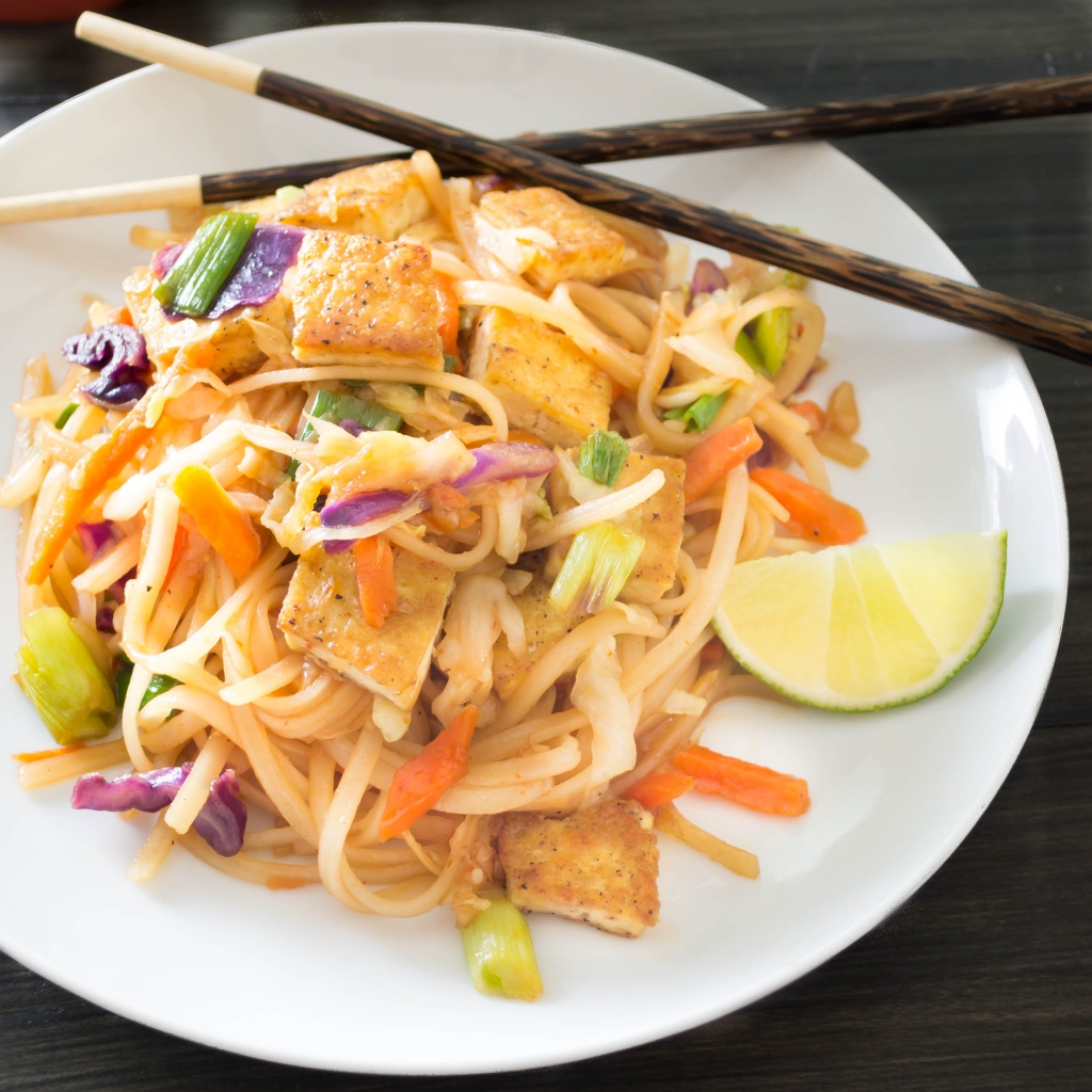 Spicy Asian Noodles...seared tofu and rice noodles coated in a delicious savory sauce  | Pick Fresh Foods
